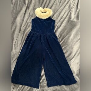 Janie and Jack Navy Jumpsuit with Faux Fur Collar